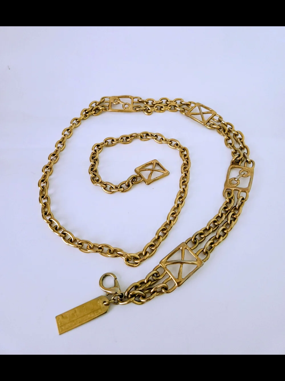 Gold Link Chain Waist Belt with Geometric Accents